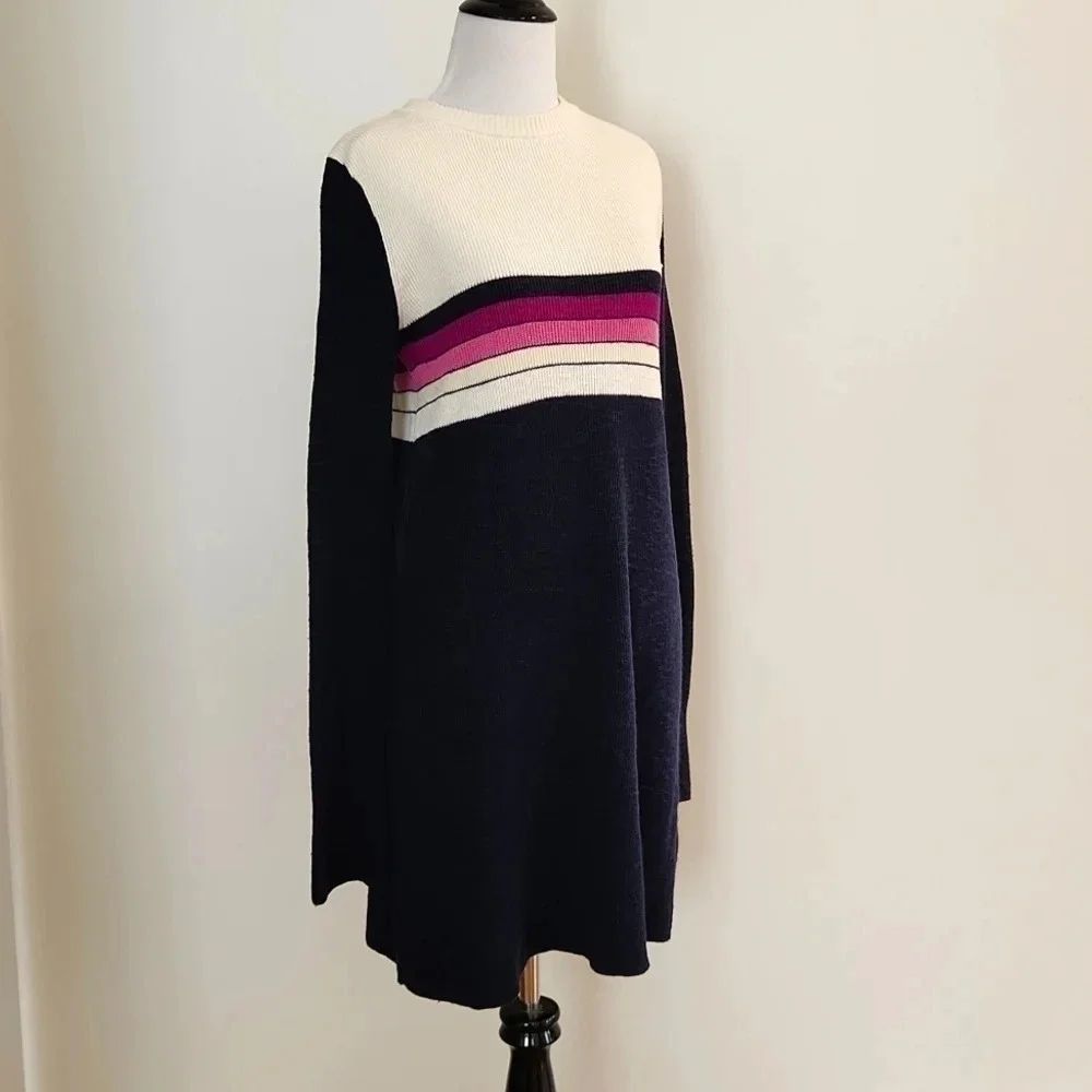 || FREE PEOPLE || Colorblock sweater dress, mini, long sleeves, blue
